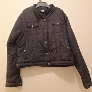 NIKE womens puffer Jacket light coat crop waist snap black SZ XL VTG